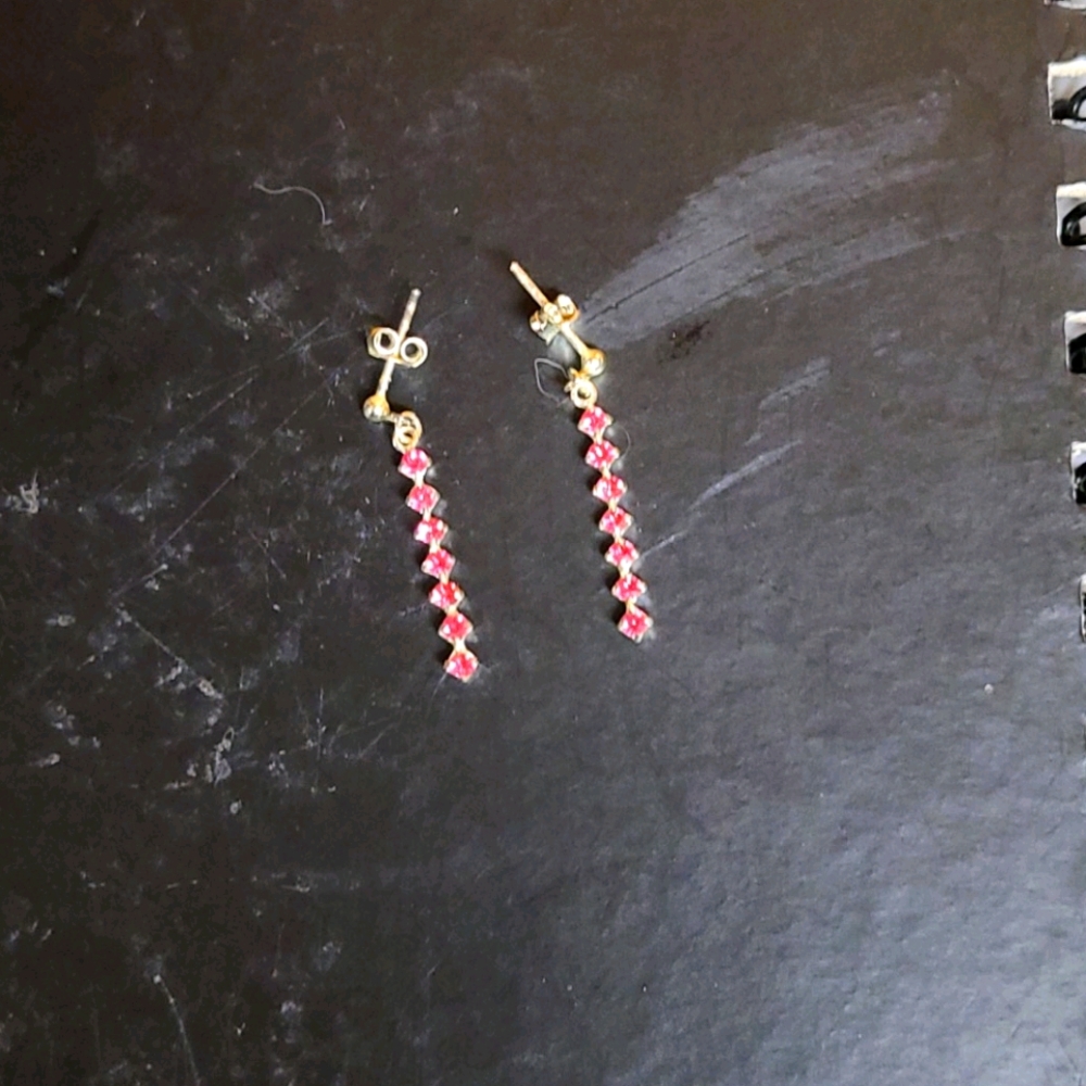 Pink stone dangle stud earrings